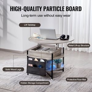 35.3 in Round <b>White</b> Lift Top <b>Coffee</b> <b>Table</b> with Extra Storage Pockets Pop up <b>Coffee</b> <b>Table</b> for Living Room - Product Image 5