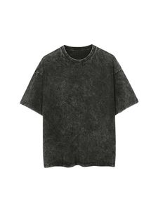 T-shirt décontracté pour homme en coton tricoté 100 % délavé à l'acide, respirant, 120 g, à manches courtes, avec poche avant, col rond, coupe oversize et imprimé vintage - Product Image 2