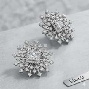 <b>Snowflake</b> Lab Grown Diamond Bridal Stud <b>Earrings</b> | Rhodium Plated Gold | OEM/ODM Jewelry Manufacturer - Product Image 1