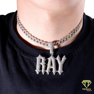 Collar de Lujo con Letra 'FACE' y Colgante Iced Out con Cadena Cubana de Moissanita, Joyería Hip Hop para Hombres y Mujeres - Product Image 2