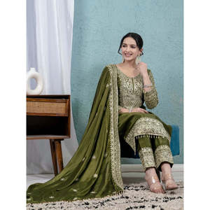 Conjunto Dupatta de pantalón superior hermoso para mujer con trabajo de secuencia bordada - Product Image 2