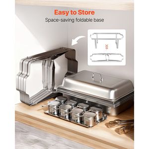 9 Qt Stainless Steel Rectangle <b>Chafing</b> Dish Set 4 Pack Hollow Handle Food Warmer <b>Fuel</b> Holder 2 Food Tongs for Banquets Weddings - Product Image 6