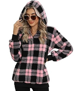 WOLF AKIMBO <b>Women's</b> Pink <b>Black</b> Fleece Wool/Nylon Lined Winter <b>Hoodie</b> Long Sleeve Zip-Up Casual Pullover with Pockets - Product Image 5