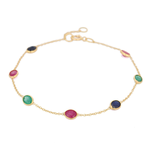 18K Gold Plated Charm <b>Bracelet</b> with <b>Ruby</b> Emerald and Blue Sapphire Gemstones - Product Image 4