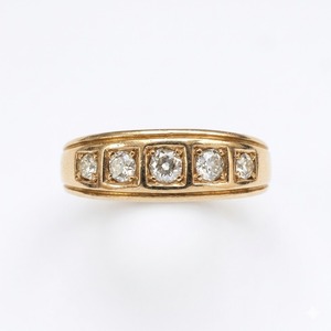 Bague victorienne en diamant à 5 pierres, design bateau antique, en or véritable 18 carats, filigrane, avec diamant de laboratoire, fine alliance de mariage en or - Product Image 1