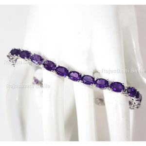 Pulsera de tenis de piedras preciosas de corte ovalado de plata esterlina 925, tamaño de piedra de 7x5mm - Product Image 4