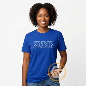 GREEK TREASURES Camisetas informales de algodón 100% con logotipo bordado y cuello en V para mujer, de la hermandad Zeta Phi Beta, de manga corta - Product Image 4