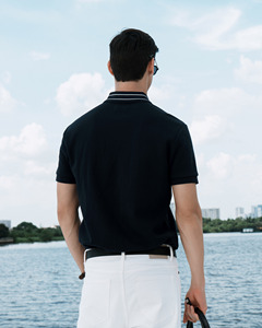 ROUTINE Polo décontracté pour homme à manches courtes, coupe classique, en coton et polyester, respirant, tricoté, col boutonné ajusté 10S26POL010P - Product Image 4