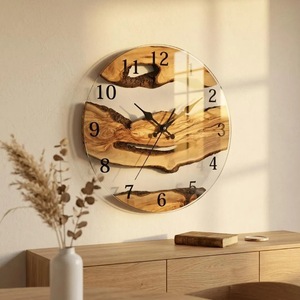 Horloge murale en bois rustique, ronde, analogique, à quartz, silencieuse, décoration de salon - Product Image 1