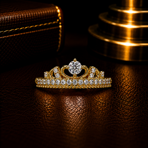 Women's Crown Shape Round cut Lab Grown Diamond Engagement <b>Ring</b> 14K Yellow Gold Milgrain Vintage Style Wedding <b>Rings</b> Jewelry - Product Image 1