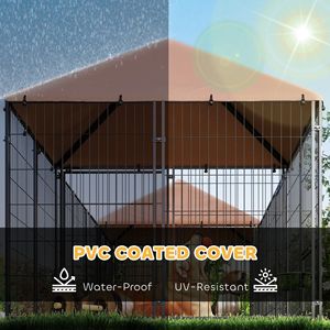 Grande Cuccia per Cani da Esterno con 2 Stanze, Ciotole Girevoli Regolabili in Altezza, Tettoia Impermeabile Anti-UV, Design Rettangolare, Spazio Interno - Product Image 5