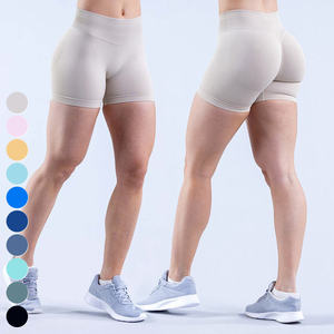Shorts de Yoga de Cintura Alta, Color Rosa, Tejido Sin Costuras, Spandex, Transpirables, Color Sólido, Casuales para Mujer, Cintura Elástica, Estilo Veraniego - Product Image 5