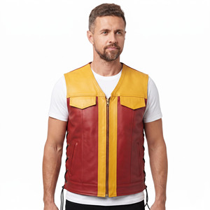 Gilet décontracté réversible en cuir véritable pour homme avec logo personnalisé, fermeture éclair et lacets latéraux - Product Image 1