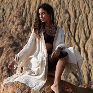 Bohemian Fringe Kimono Handmade Tribal Boho Cardigan Lightweight Ethnic Festival Wear Stylish Open Front Cover Up for Women - Product Image 2