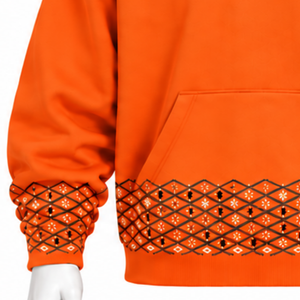 Sweat-shirt à capuche pour homme en molleton épais, orange, avec bordure brodée, ourlet décoratif, poche kangourou, style streetwear décontracté - Product Image 6