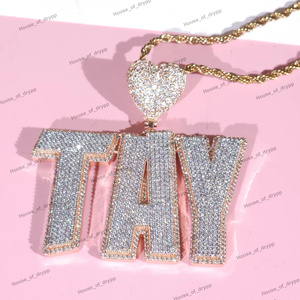 Collier pendentif personnalisé avec nom en lettres serties de diamants, en argent 925, avec attache en forme de cœur, style hip-hop, bling, diamant moissanite, unisexe - Product Image 3