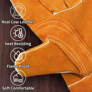 Guantes de soldadura de cuero vacuno de palma dividida para hockey, duraderos, resistentes al fuego, para bomberos, construcción y barbacoa - Product Image 6