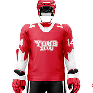Ensemble de maillot de hockey sur glace rouge pour homme, manches longues, sublimé, anti-humidité, vêtements de sport d'hiver, impression des numéros d'équipe pour adultes - Product Image 4
