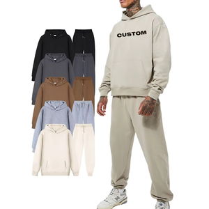 Factory Heavy Fleece Full Length No <b>Strings</b> Hooded Hoodies Custom Logo Tracksuits for Men <b>Elastic</b> Waist Spandex/Cotton Work - Product Image 1