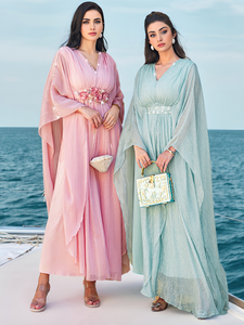 AN11150 Luxury Beaded Abaya Women Muslim Dress Dubai <b>Kaftan</b> V Neck Maxi Robe Turkey Fashion Wholesale OEM ODM - Product Image 5