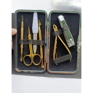 Kit de manucure et coupe-ongles de luxe, portable, 6 pièces/ensemble, en acier inoxydable, robuste, couleur or, étui/boîte pour adolescents - Product Image 1