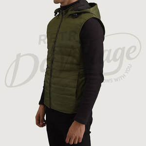 Chaleco Acolchado con Capucha Color Verde Oliva para Hombre, Chaleco Acolchado Cálido de Invierno, Chaqueta sin Mangas Impermeable para Hombre - Product Image 3