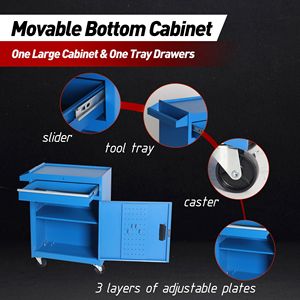 Detachable Top Rolling <b>Tool</b> Chest 5-Drawer <b>Storage</b> <b>Cabinet</b> with Universal Lockable Wheels and Adjustable Shelves - Product Image 4