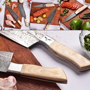 Coffrets de couteaux de chef de qualité supérieure, en acier Damas fait main, avec manche en bois Pukka, cadeau pour les chefs. - Product Image 4