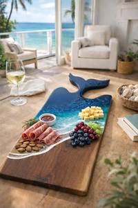 Tabla de servir de madera con epoxi estilo río, artesanal y única – Tabla de quesos y bandeja de alimentos hecha a mano para cenas de lujo y colección de regalos - Product Image 3