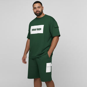 Ensemble 2 pièces pour homme, streetwear sportif de qualité supérieure, imprimé DTF personnalisé, 100% coton, 2 tons, poids moyen, uni, manches courtes - Product Image 3