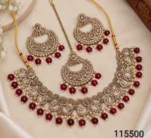 Ensemble de bijoux en laiton à motif floral ethnique, plaqué or antique, zircon, perles d'imitation, collier et boucles d'oreilles pour femmes - Product Image 3
