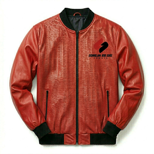 <b>Men</b>’s Red Leather Style <b>Jacket</b> Custom Logo <b>Lightweight</b> Zipper Bomber <b>Jacket</b> Casual Wear - Product Image 1