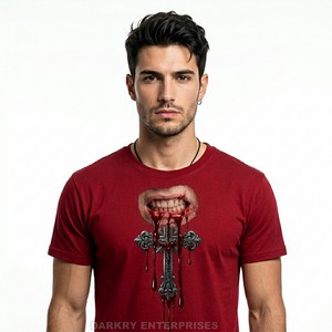 T-shirt graphique pour homme en gros, personnalisé, imprimé mandibule de vampire vintage, fabricant OEM, haut en coton rétro pour homme - Product Image 5