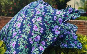 Printed Blue Floral <b>Throw</b> Pillow Covers for Home Sofa Hotel Lounge and Restaurant Seating Low MOQ Sale Price - Product Image 4