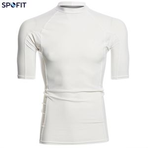 Camiseta de natación de manga corta blanca para hombre, de poliéster de secado rápido, con protección solar UPF 50+, para exteriores, personalizable. - Product Image 1