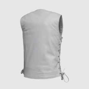 Gilet en cuir blanc de luxe avec logo personnalisé, design original, nouveau style, vêtements de motard, gilet en cuir pour vente en ligne. - Product Image 2