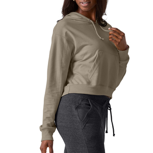 Haut court à capuche confortable pour femme, fabriqué en usine, idéal pour le sport, la gym et l'entraînement, à manches longues - Product Image 5