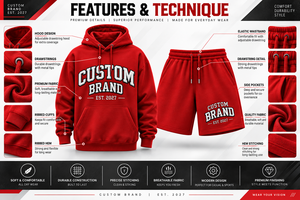 Ensemble sweat à capuche et short pour homme personnalisé, en coton rouge French Terry, tenue décontractée d'automne, sweat à capuche assorti - Product Image 5