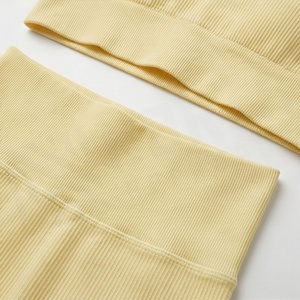 Women's 2 Piece Ribbed Sporty Set Sleeveless Crop <b>Top</b> <b>and</b> Above Knee <b>Shorts</b> Solid Yellow Breathable Spandex Nylon Activewear - Product Image 5
