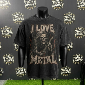 I Love Metal Skull Print Men's Cotton T-Shirt Flare Sleeve O-Neck <b>Punk</b> Style Oversized Fit Long Sporty - Product Image 2
