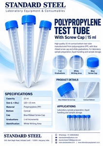 Tube à essai en polypropylène de 15 ml avec bouchon à vis bleu, fond conique, tube de centrifugation en plastique gradué, tube de stockage d'échantillons de laboratoire - Product Image 2