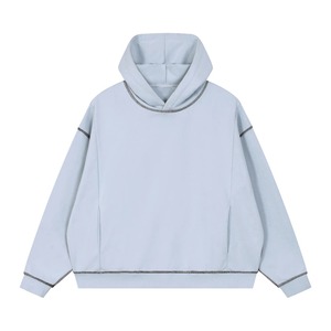 Unisex Light Blue Hooded Sweatshirt Oversized Fit Casual Knitted Cotton Long Sleeve Solid Color Pocket Design Autumn Wear - Product Image 1