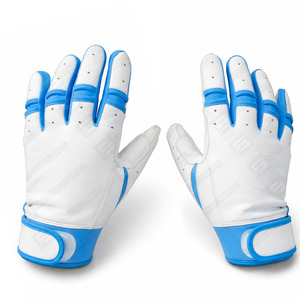 Gants de frappe de baseball en cuir robuste bleu et blanc, unisexes, ambidextres, fermeture Velcro, entraînement, solides, légers, confortables - Product Image 1