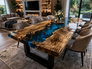 Luxury Epoxy River Live Edge Wood Resin Handmade Modern Custom <b>Walnut</b> Slab Dining <b>Table</b> Blue Resin Eco-Friendly Rectangle Diwali - Product Image 4