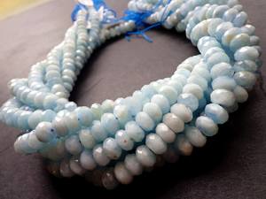 ลูกปัดพลอยอะความารีนธรรมชาติทรงรอนเดลเหลี่ยมเพชรพลอย สีฟ้าสวยงาม คุณภาพสูง ร้อยเป็นเส้นเต็ม - Product Image 3