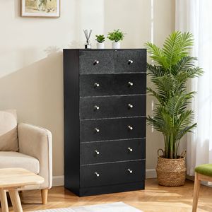 Cassettiera in Truciolato Nero Opaco con Finitura Melaminica, Mobile a 5+2 Cassetti 66*40*131cm con Maniglie Oro Opaco - Product Image 2