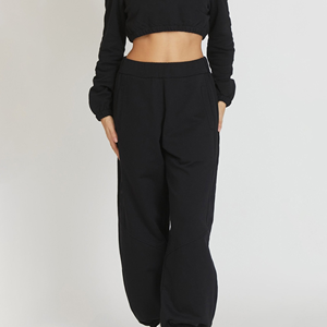 Pantalones Deportivos de Mujer Premium para Invierno, Cintura Alta, Forro Polar Negro, 100% Algodón, Corte Holgado, Pierna Ancha, Secado Rápido - Product Image 6