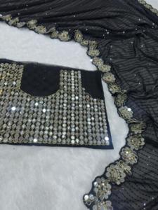 Party Wear Summer Faux Georgette Saree Sequins Codding Embroidery Real <b>Mirror</b> Wedding Traditional Ethnic <b>Slim</b> Fit - Product Image 6