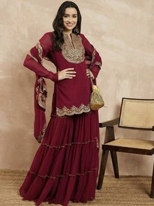 NUEVO LANZAMIENTO: 2 PIEZAS DE SALWAR KAMEEZ PARA FIESTA, NUEVO MODELO EN DOS COLORES POPULARES NEGRO Y MARRÓN, TELA GEORGETTE PESADA, COMPLETAMENTE CONFECCIONADO - Product Image 5