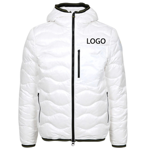 <b>Men's</b> <b>White</b> Hooded Canvas Puffer Jacket Breathable Outdoor Winter <b>Coat</b> Polyester Filled Windproof Casual Zipper Front Logo - Product Image 1